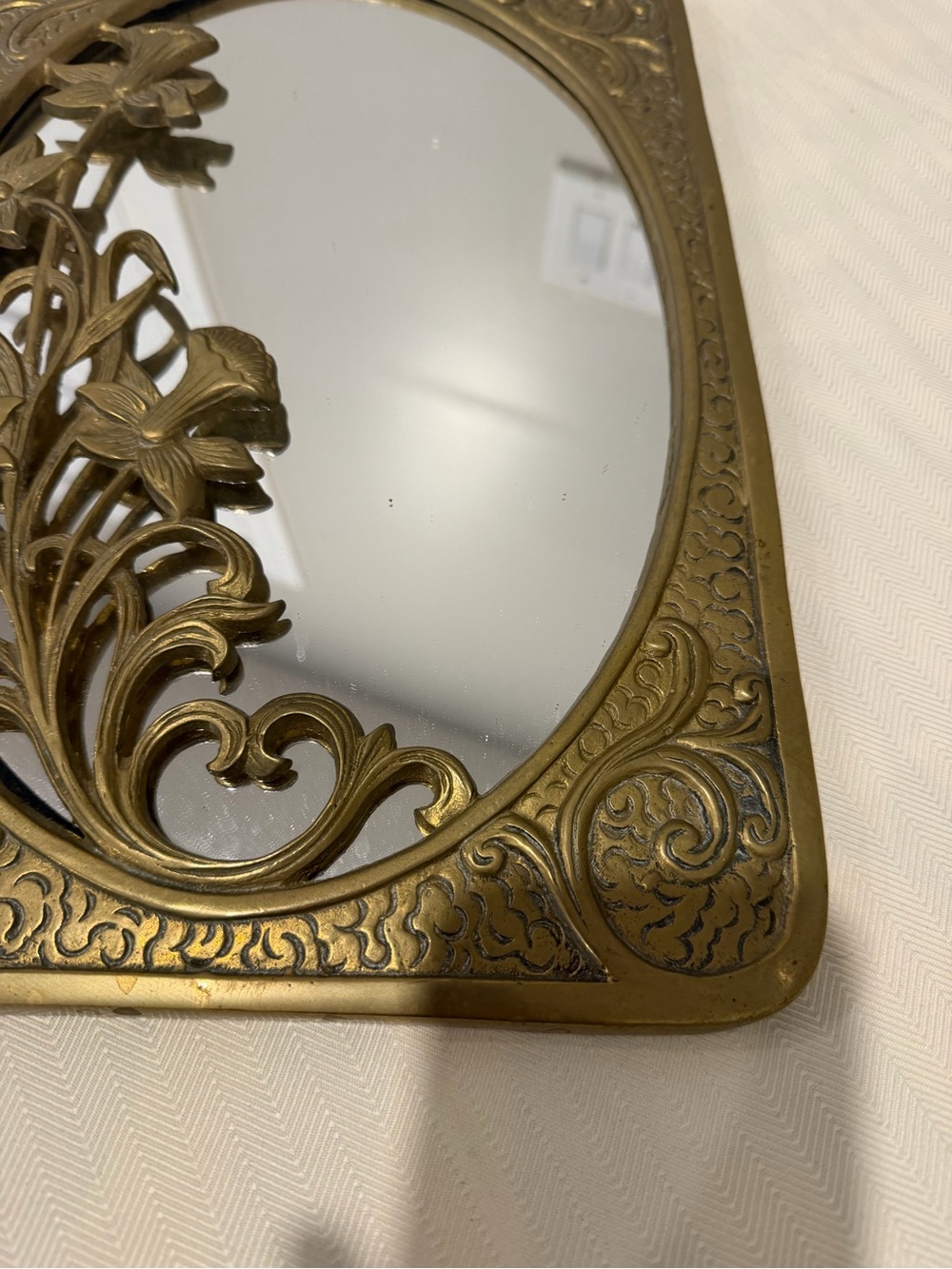 Vintage Stunning Rare Art Nouveau Brass Daffodil Floral Mirror - Picture 5 of 12